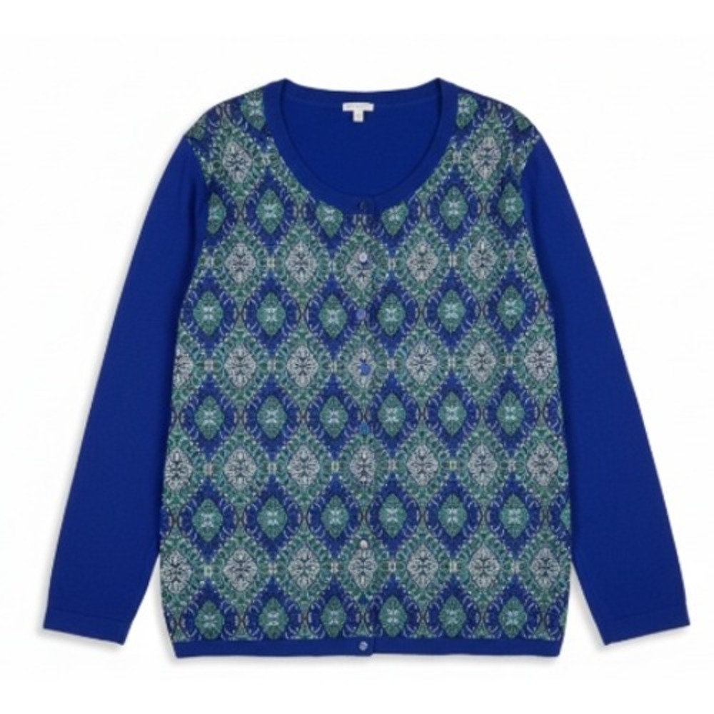 Talbots‎ Abstract Floral Artsy Button Up Cardigan Sweater Blue Cotton Preppy 2X